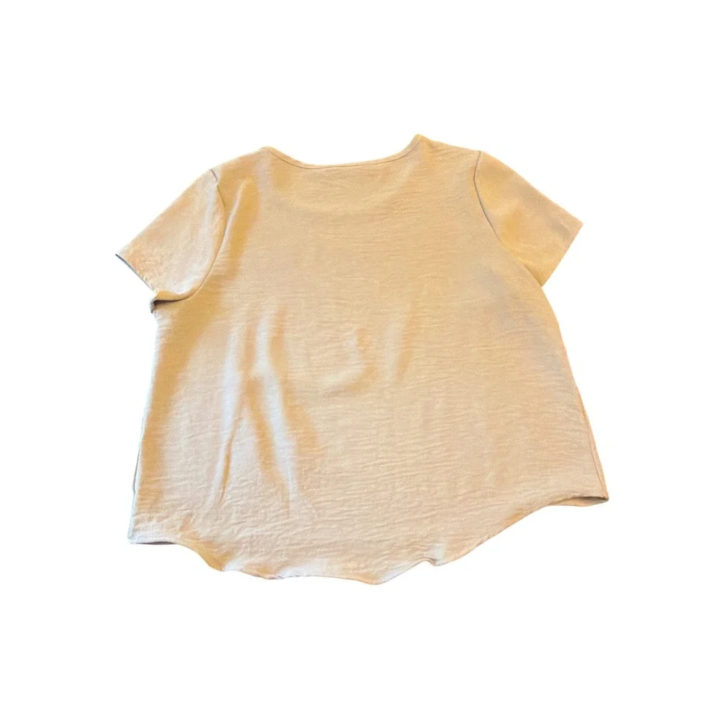 21 Saints Top Tan Short Sleeve Slub Knit Crew Neck Curved Hem Relaxed Fit M - Picture 3 of 4